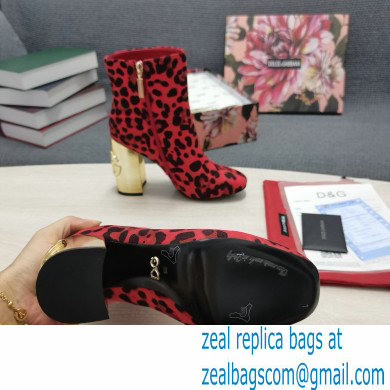 Dolce  &  Gabbana Heel 10.5cm Leather Ankle Boots Leopard Print Red with DG Karol Heel 2021